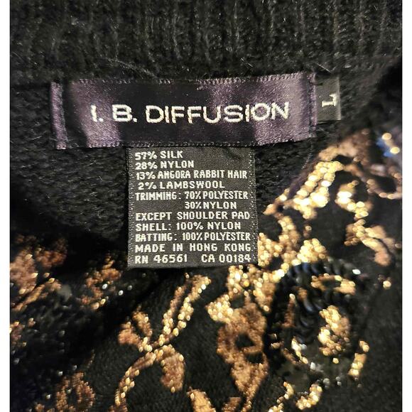 Vintage I.B. Diffusion Black Pullover Silk Blend Knit Sweater Gold Lace Beads L - Picture 8 of 8